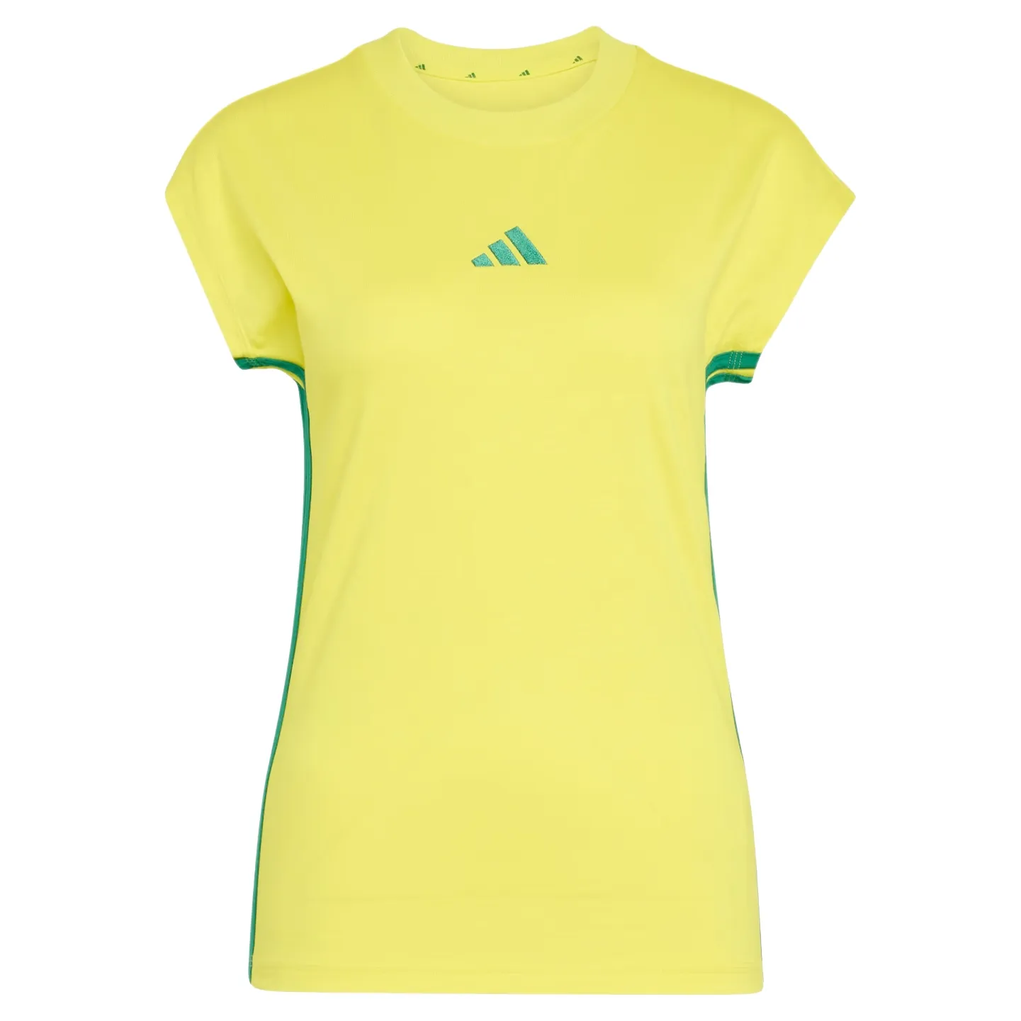 Blusa feminina Adidas amarela vista frontal para ajuste e caimento